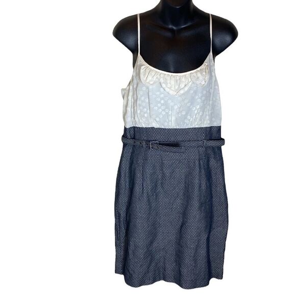 Trina Turk belted tank dress ruffle preppy mixed media Corpcore size 10 - Picture 1 of 7